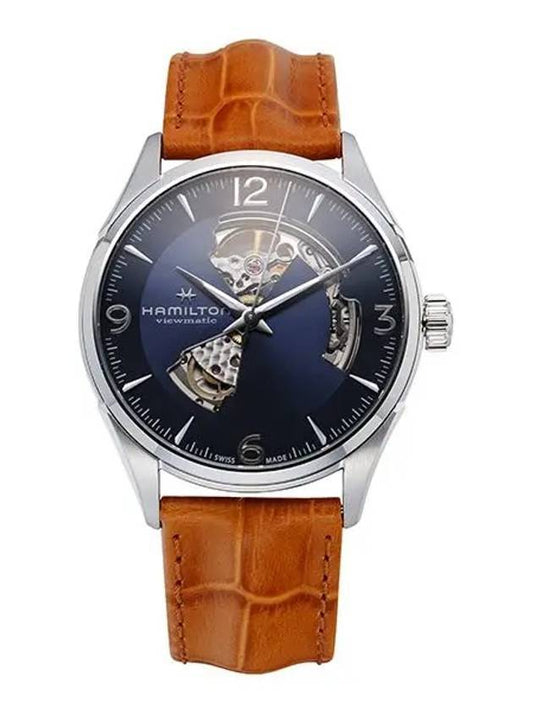 Jazzmaster Open Heart Leather Watch Brown Blue - HAMILTON - BALAAN.