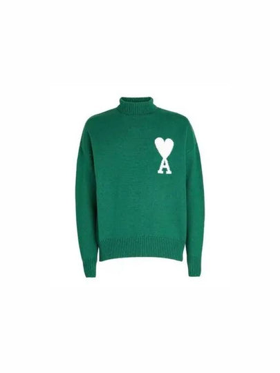 Big Heart Logo Knit Turtleneck Green - AMI - BALAAN 2