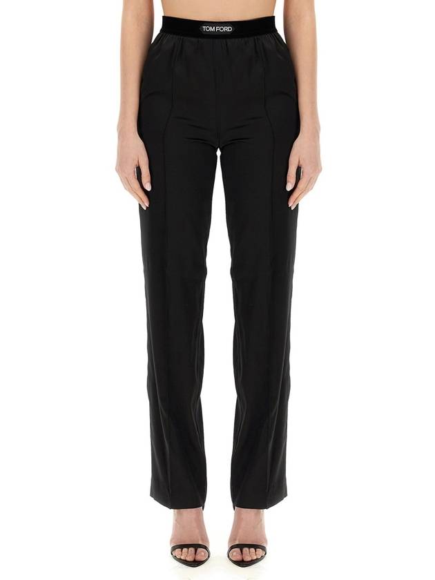 Women's Stretch Silk Straight Pants Black - TOM FORD - BALAAN 7