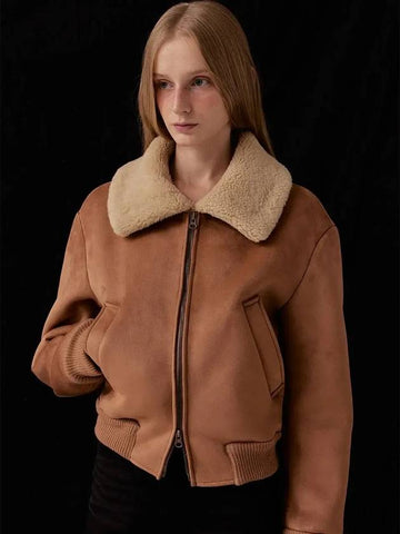 Cropped Suede Shearling Jacket Brown - LESEIZIEME - BALAAN 1