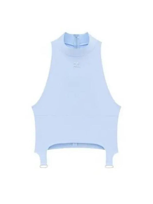 Embroidered Logo High-Neck Crop Sleeveless Blue - COURREGES - BALAAN 1