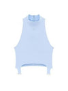 Embroidered Logo High-Neck Crop Sleeveless Blue - COURREGES - BALAAN 1