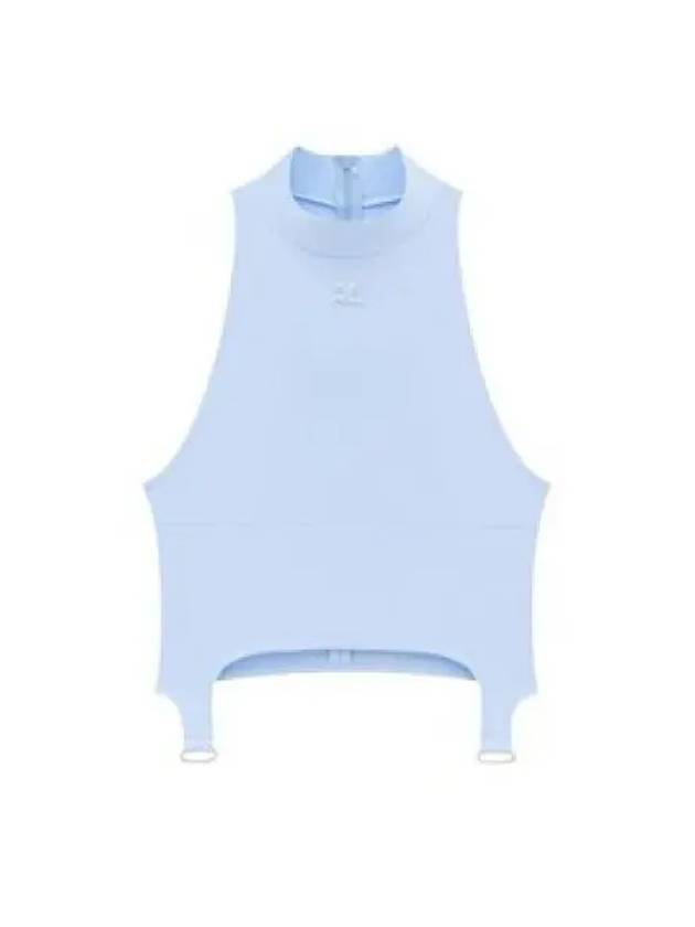 Embroidered Logo High-Neck Crop Sleeveless Blue - COURREGES - BALAAN 1