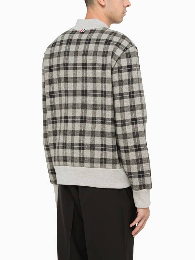 Men's Double Face Tartan Wool Bomber Jacket Grey - THOM BROWNE - BALAAN 4