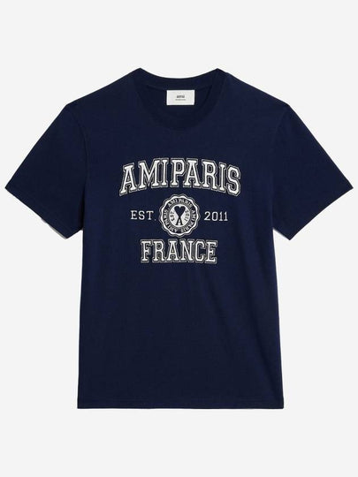 Varsity Logo Short Sleeve T-Shirt Navy - AMI - BALAAN 2