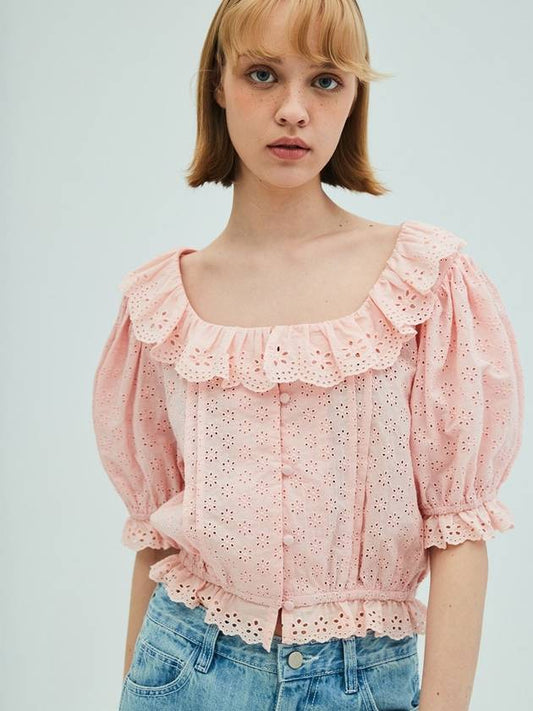 Lace Ruffle Crop Blouse Coral Pink - OPENING SUNSHINE - BALAAN 2