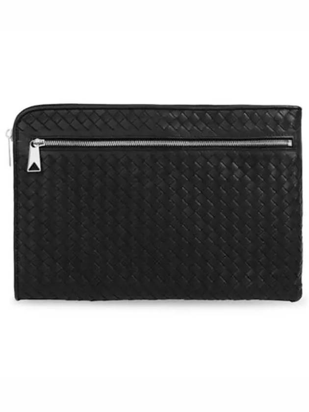 Intrecciato Weaving Zipper Clutch Bag Black - BOTTEGA VENETA - BALAAN 4