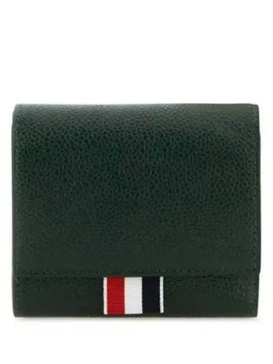 RWB Stripe Pebble Leather Tri-fold Half Wallet Dark Green - THOM BROWNE - BALAAN 2