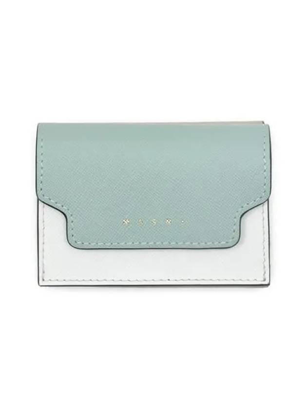 Saffiano Color Block Tri-Fold Half Wallet Blue - MARNI - BALAAN 2