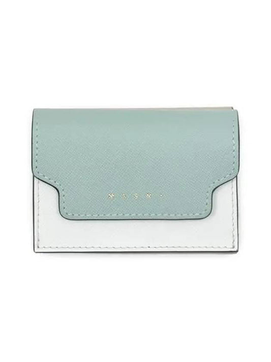 Saffiano Color Block Tri-Fold Half Wallet Blue - MARNI - BALAAN 2