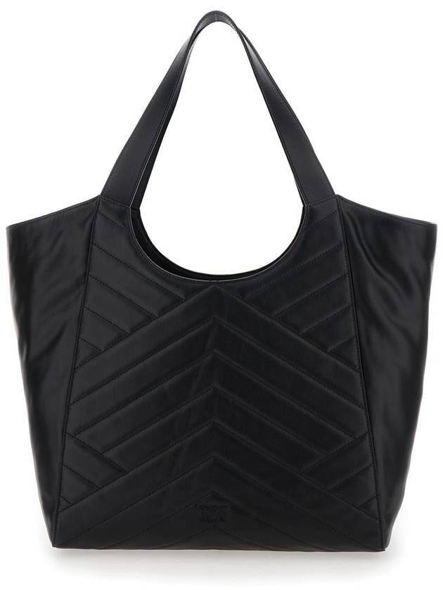 Black Handbag With Love Birds Diamond Cut Logo Plate In Quilted Leather Woman - PINKO - BALAAN 2