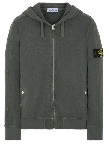 Men's Garment Dyed Malfile Zip Up Hoodie Dark Green - STONE ISLAND - BALAAN 1