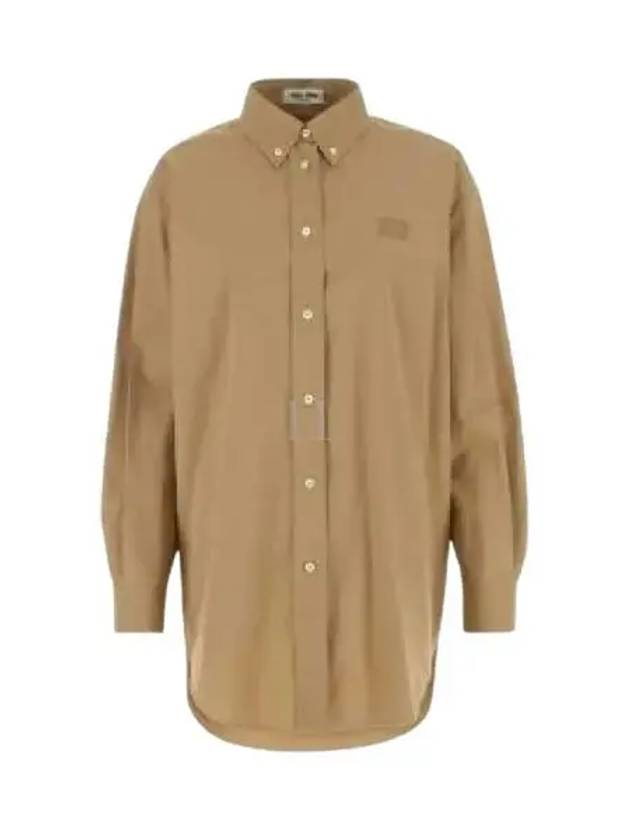 Logo Poplin Overfit Shirt Khaki - MIU MIU - BALAAN 2