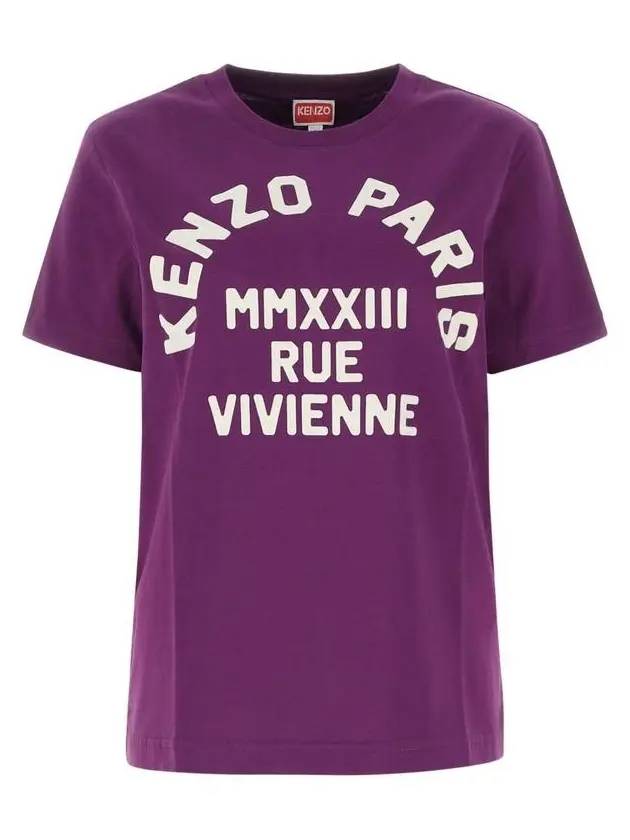 Women's Rue Vivienne Loose Cotton Short Sleeve T-Shirt Purple - KENZO - BALAAN 1