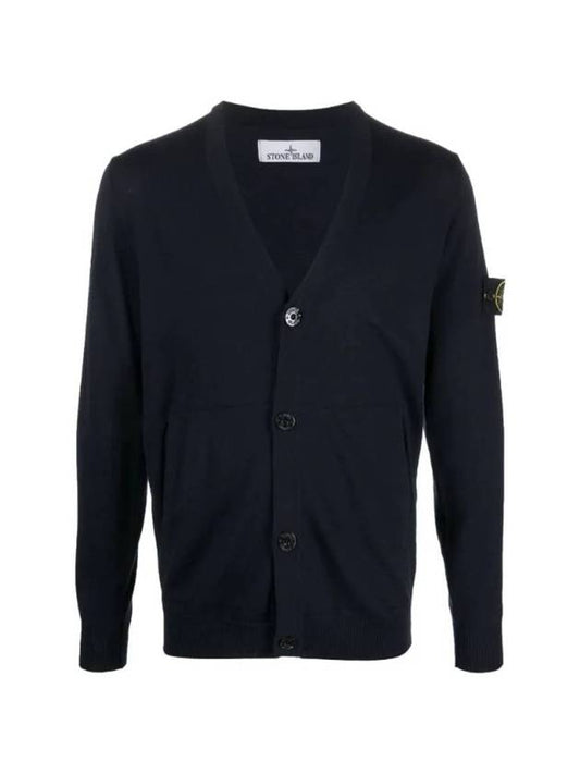 Wappen Patch V-Neck Wool Cardigan Navy - STONE ISLAND - BALAAN 1