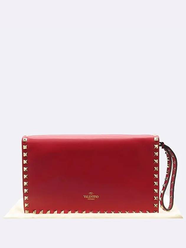 ZW2B0399NBD Lambskin Red Gold Rock Stud Flap Clutch - VALENTINO - BALAAN 1