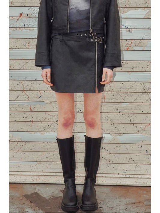 Fake leather zipper belt mini skirt black - DIAIRE - BALAAN 1