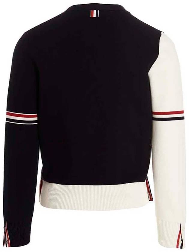 Funmix Cotton ArmBand V-Neck Cardigan White Navy - THOM BROWNE - BALAAN 3