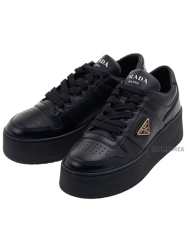 Downtown Bold Leather Low Top Sneakers Black - PRADA - BALAAN 2