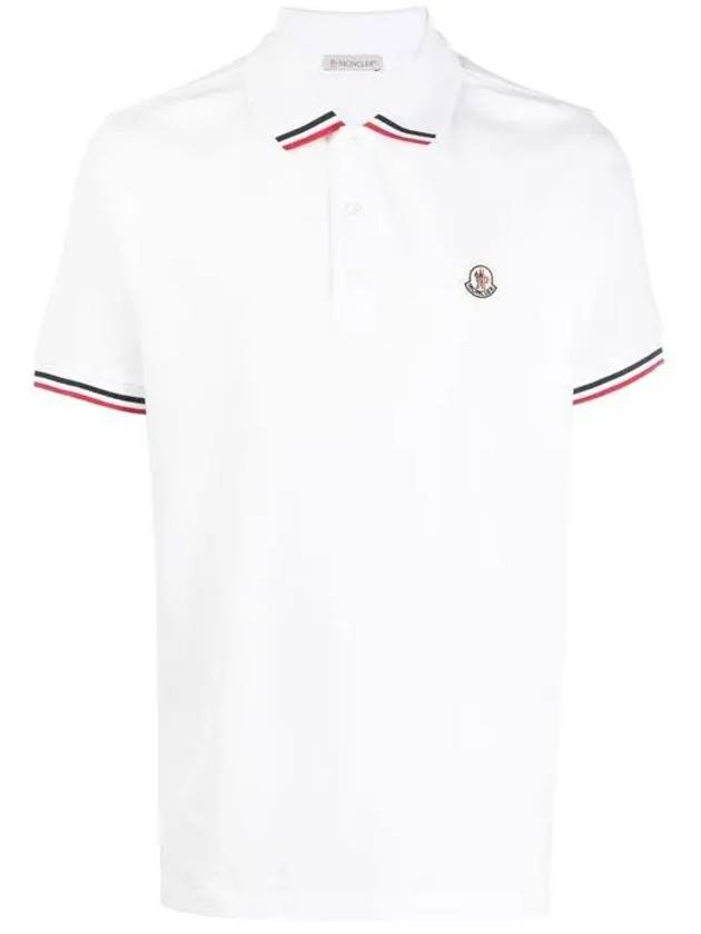 Logo Patch Three-Line Collar Short Sleeve Polo Shirt White - MONCLER - BALAAN 3