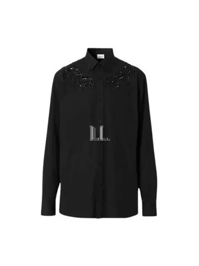 Crystal Oak Leaf Long Sleeve Shirt Black - BURBERRY - BALAAN 2