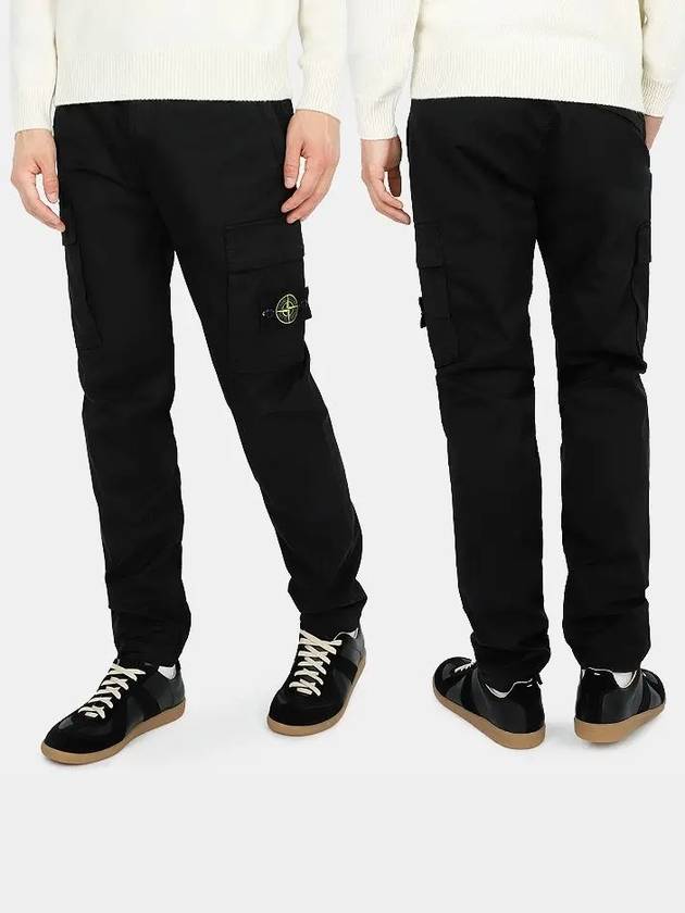 Logo Patch Cargo Cotton Straight Pants Black - STONE ISLAND - BALAAN 2