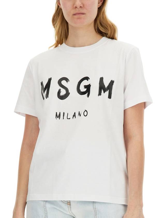 Brushed Logo Short Sleeve T-Shirt White - MSGM - BALAAN 5