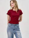 Lace Eyelet Half Sleeve T Shirt_Red - SORRY TOO MUCH LOVE - BALAAN 1