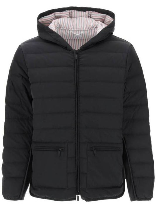 Poly Twill Rib 4-Bar Down Hoodie Jacket Charcoal - THOM BROWNE - BALAAN 1