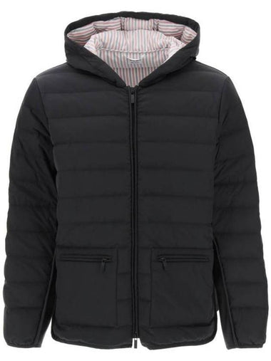 Poly Twill Rib 4-Bar Down Hoodie Jacket Charcoal - THOM BROWNE - BALAAN 1