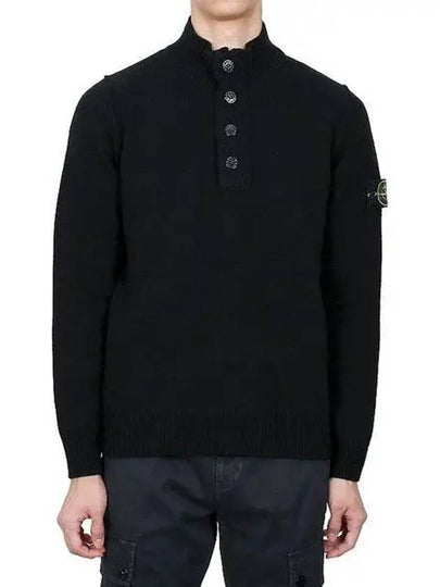 Wappen Patch Half Button Lambswool Knit Top Black - STONE ISLAND - BALAAN 2