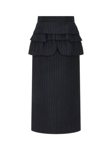 Women s Chalk Stripe Wool Skirt Black - SACAI - BALAAN 1