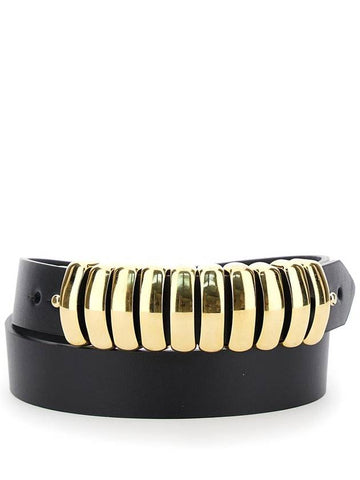 'Bold' Black Belt With Gold Tone Detail In Leather Woman - FEDERICA TOSI - BALAAN 1