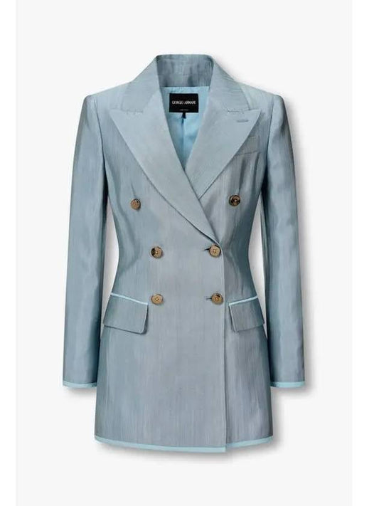 Women s Glossy Peaked Double Jacket Blue - GIORGIO ARMANI - BALAAN 1