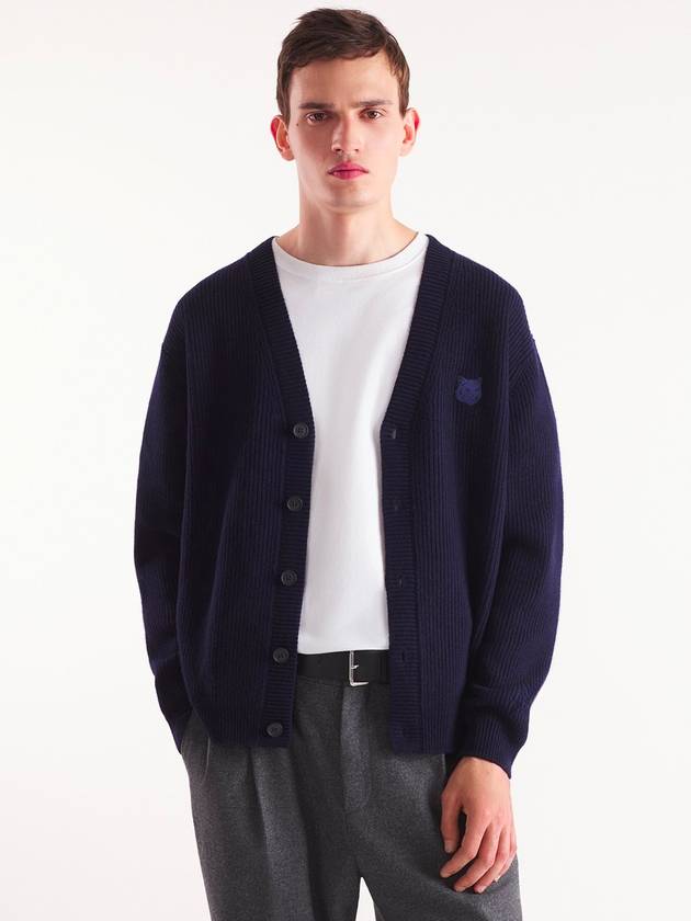 Bold Fox Head Patch Comfort Ribbed Cardigan Navy - MAISON KITSUNE - BALAAN 4