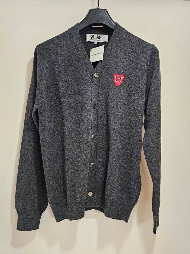 Men's Double Heart Wappen V-Neck Cardigan P1 N076 2 Gray - COMME DES GARCONS PLAY - BALAAN 3