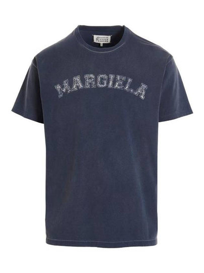 Logo Print Cotton Short Sleeve T-Shirt Blue - MAISON MARGIELA - BALAAN 2