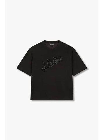 Men s Boucle Lettering Crew Neck T Shirt Black - EMPORIO ARMANI - BALAAN 1