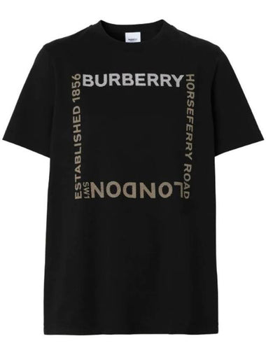 WoMen's Horseferry Square Print Cotton Short Sleeve T-Shirt Black - BURBERRY - BALAAN 1