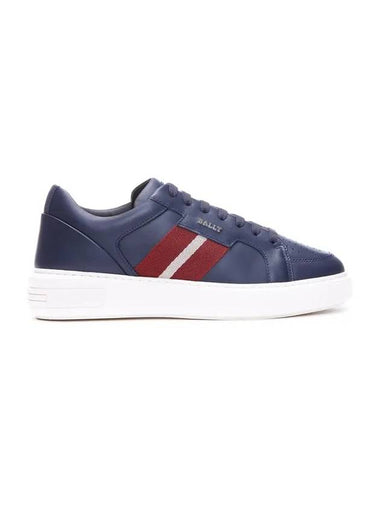 Moony Striped Leather Low Top Sneakers Navy - BALLY - BALAAN 1