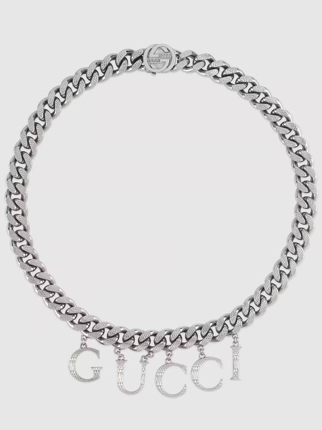 Script Chain Necklace Silver - GUCCI - BALAAN.