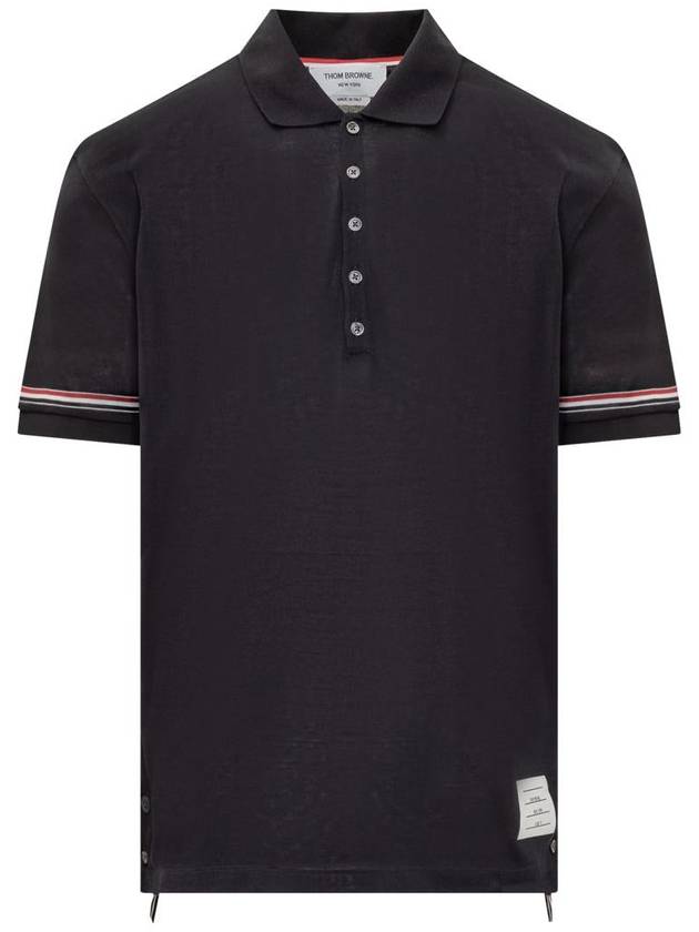 Lightweight Cotton Short Sleeve Polo Shirt Navy - THOM BROWNE - BALAAN 2