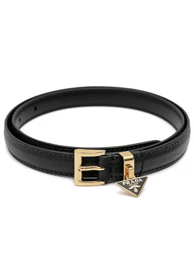 Triangular Logo Charm Saffiano Leather Belt Black - PRADA - BALAAN 3