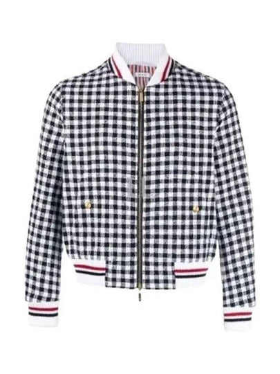 Gingham Boucle Knit Rib Cotton Bomber Jacket Navy - THOM BROWNE - BALAAN 2