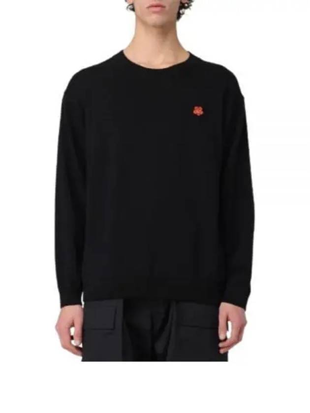 Boke Flower Crest Embroidered Wool Knit Top Black - KENZO - BALAAN 2