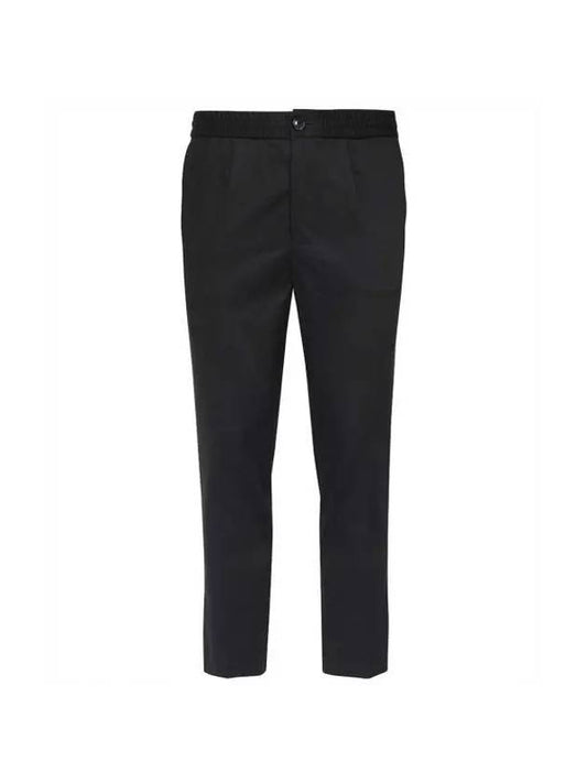 Men's Elastic Cotton Crop Straight Pants Black - AMI - BALAAN 1