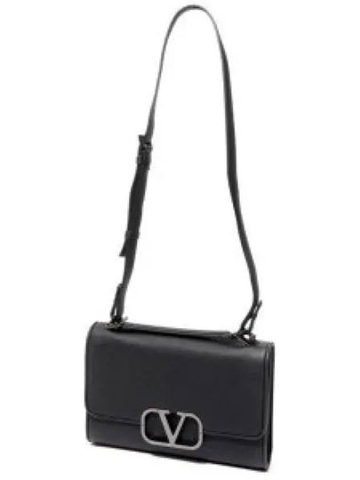 V Logo Leather Shoulder Bag Black - VALENTINO - BALAAN 2