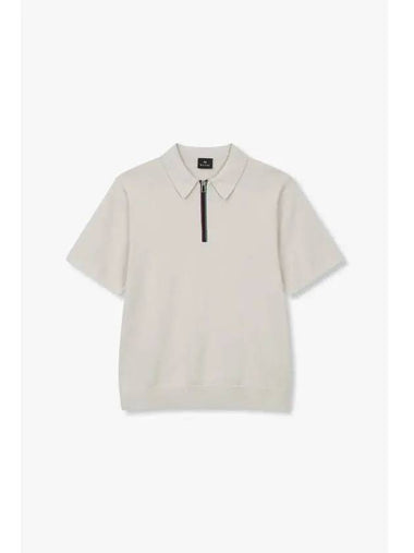 PS half zip cotton polo knit light beige - PAUL SMITH - BALAAN 1