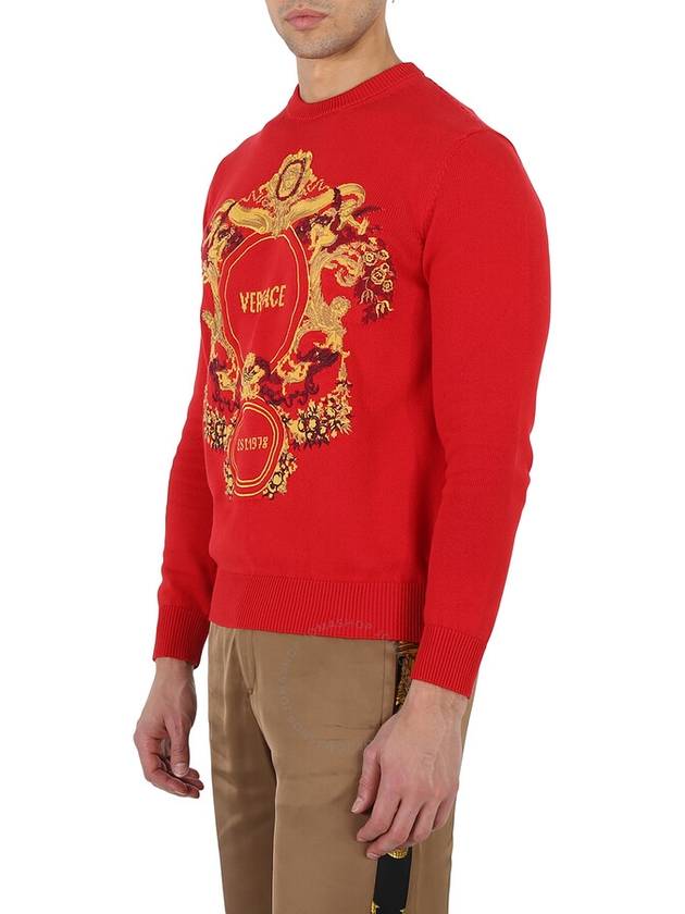 Versace Red Intarsia Knit Jacqurd Sweater, Brand Size 48 (US Size 38) - VERSACE - BALAAN 2