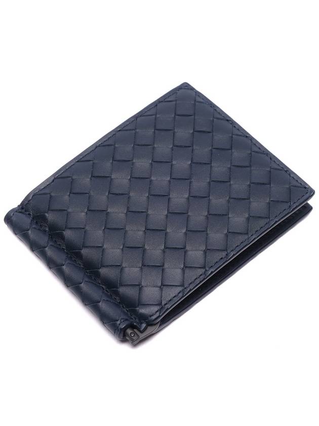 Intrecciato Money Clip Leather Half Wallet Navy - BOTTEGA VENETA - BALAAN.